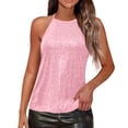 thumbnail image 2 of Sparkle Halter Vest Shirts for Women Dressy Sequin Sleeveless Party Blouse Backless Streetwear Tank Tops,Pink S, 2 of 6