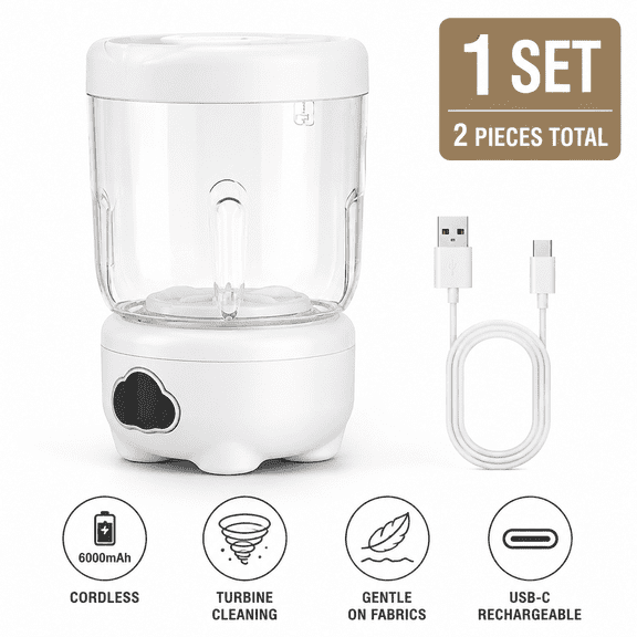 6000mAh Portable Cordless Mini Washing Cup (White), USB-C Rechargeable Travel Ultrasonic Washer for Underwear, Socks & Baby Clothes