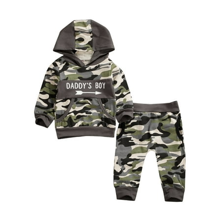 

Nokpsedcb Camouflage Kids Baby Boy Clothes Daddy s Boy Hooded Tops Long Pants Tracksuit Multi-color 6-12 Months