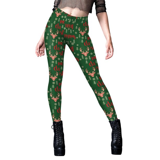 Gibobby Pantalones deportivos mujer Leggings de yoga ajustados informales a con estampado digital de árbol de Navidad a la moda para mujer(Dolado,G)