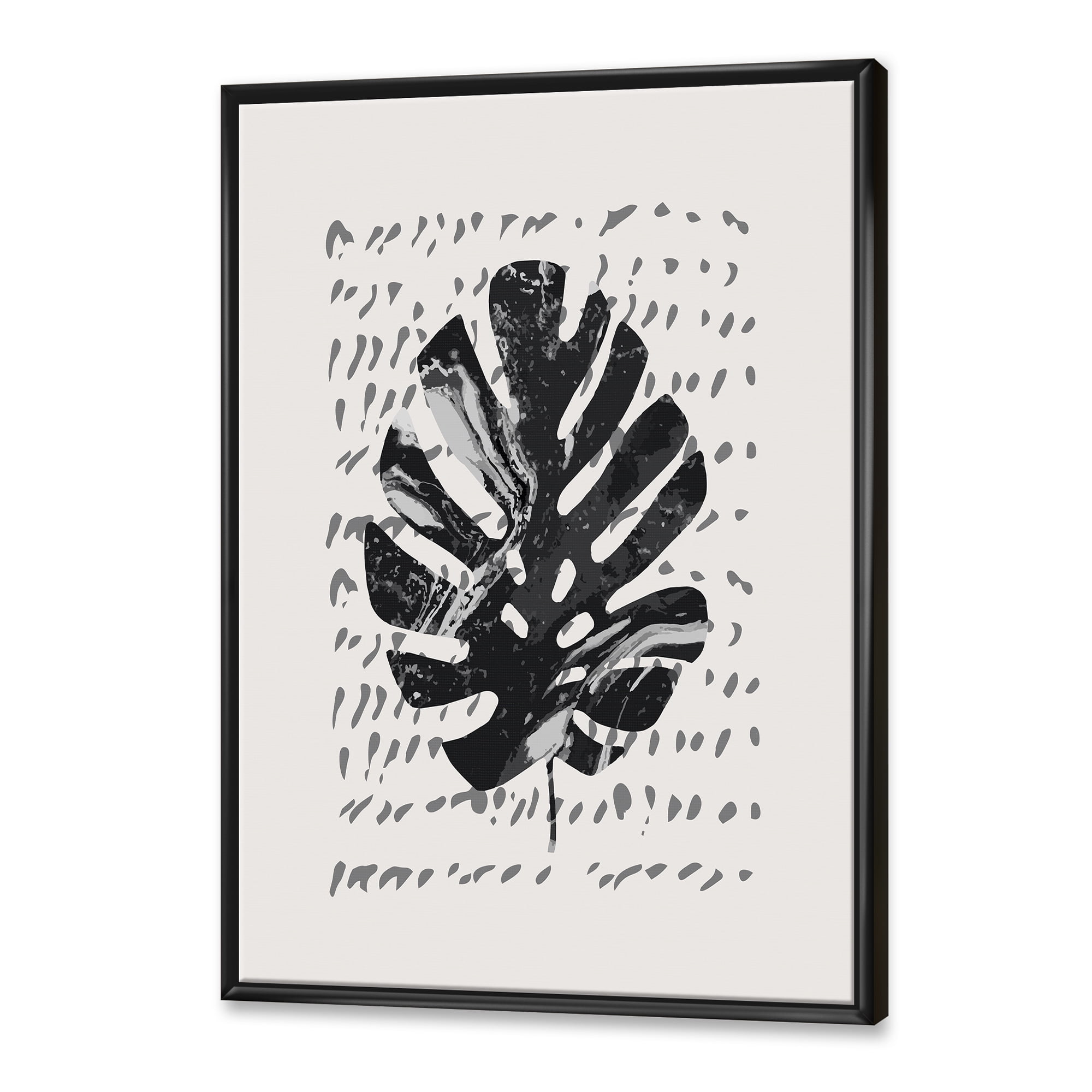 Designart 'Minimal Tropical Palm Leaf Over Grunge Texture' Tropical Framed Canvas Wall Art Print