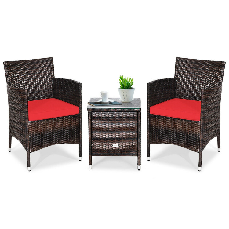 Aimee Lii 3 Piece Wicker Patio Furniture Set, Wicker Outdoor Sectional with Washable and Removable Cushion for Patio, B-Red