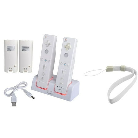 2 Pack 2800 Battery Packs + Dual Remote Charger Station + Wrist Strap for Nintendo Wii / Wii U Controller (3-in-1 Accessory Bundle)