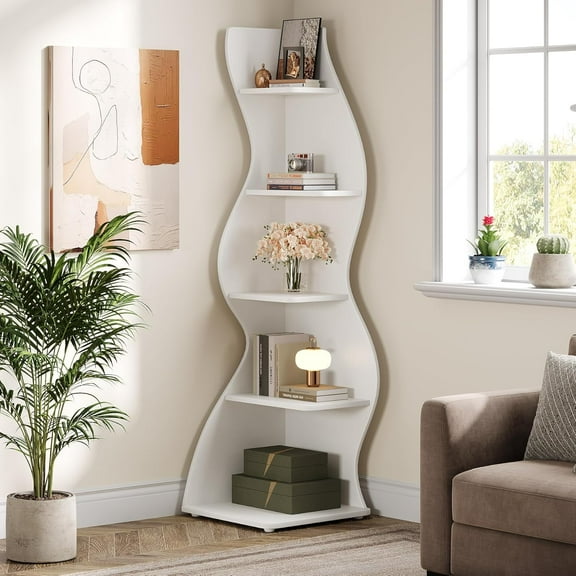 Tribesigns 5-Tier Corner Shelf – Modern Wall Bookshelf & Storage Rack for Plants (White)