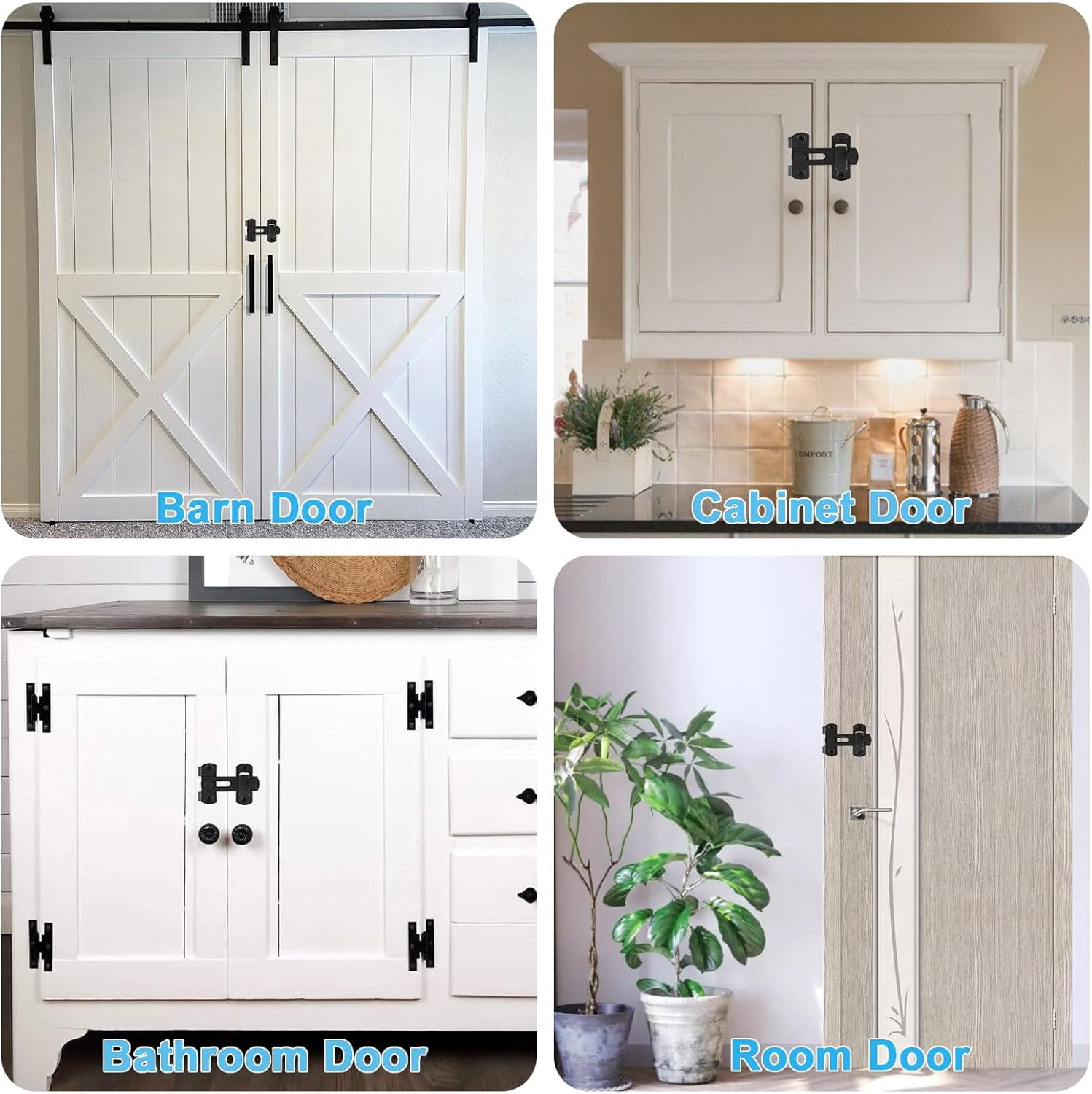 ABCISI 8 Pack Barn Door Latch Lock, 2.75" x 2" Stainless Steel Flip Door Latches Hardware Sliding Cabinet Barn Door Latch Antique Lock Gate Latches Wine Cabinet Closet Door Latches (Matte Black)