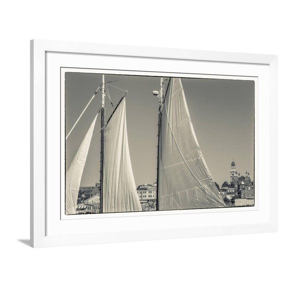 Art.com USA, Massachusetts, Cape Ann, Gloucester, schooner sails Photographic Print by Walter Bibikow, White Frame Wall Art, 44" x 32"