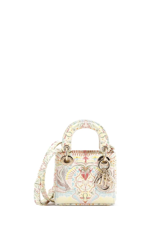 Pre-Owned Lady Dior Bag Beaded Embroidered Leather Micro By Rebag