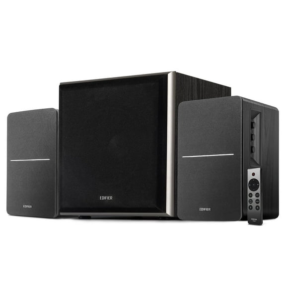 Edifier R1280DBs Active Bluetooth Bookshelf Speakers with T5 8-Inch Powered Subwoofer Bundle - 2.0 Wireless Studio Monitor Speaker Set with Optical Input – Black