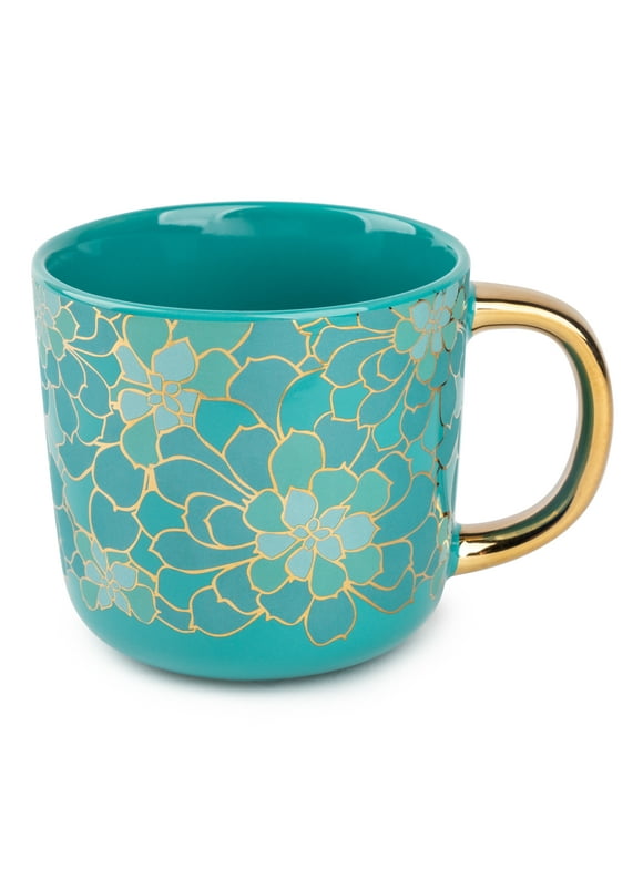 Thyme & Table Stoneware Coffee Mug, 16 fl oz, Teal Succulent