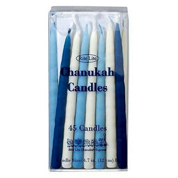 Rite -Lite Judaica Deluxe Blue & White 4.7-Inch Chanukah Candles, Box of 45