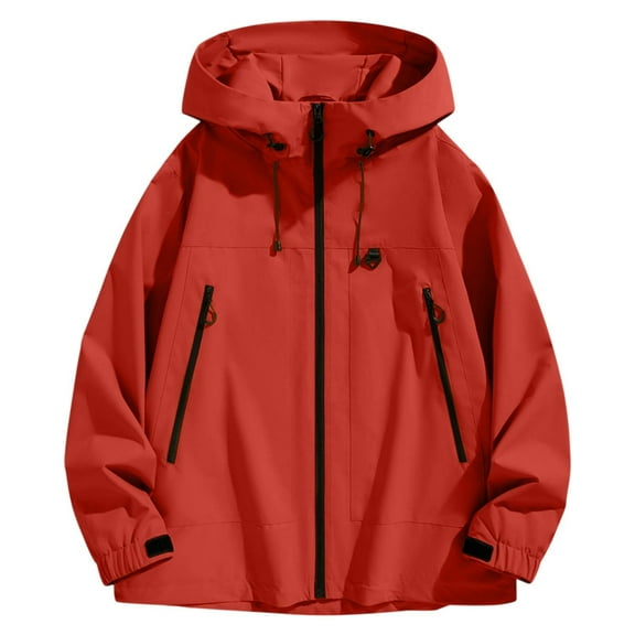 SGFCWSX Mens Rain Jacket Men Waterproof Hooded Outdoor Solid Color Coat for Hiking and Casual Red Size 3XL