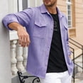 thumbnail image 6 of DPTALR Men's Casual Solid Color Turndown Collar Long Sleeve Shirt with Pockets,Purple,Big and Tall Men XL, 6 of 8