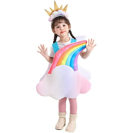 Seasons Child Light Up Rainbow Costume Size 3-4T Cloud 7 Colors Rainbow Outfits with Sun Headpiece