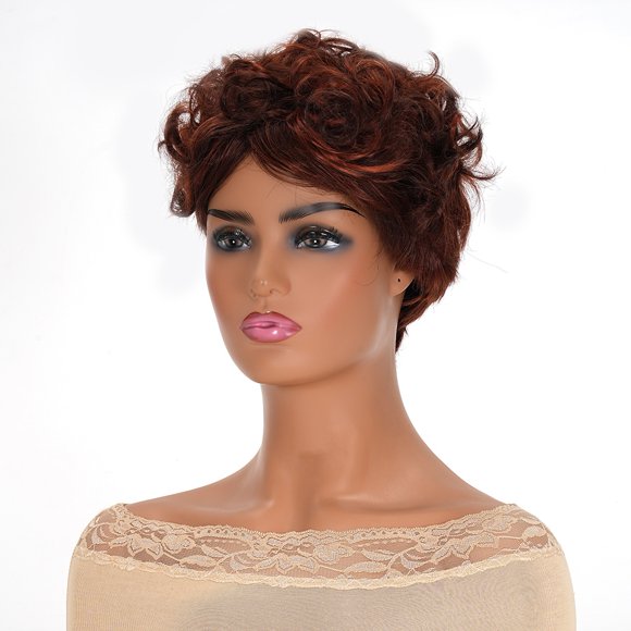 Perruques Courtes pour Femmes Mode Européenne et Américaine avec Couleurs Dégradées pour Personnes Blanches, Cheveux Bouclés Moelleux, Perruques en Fibre Chimique