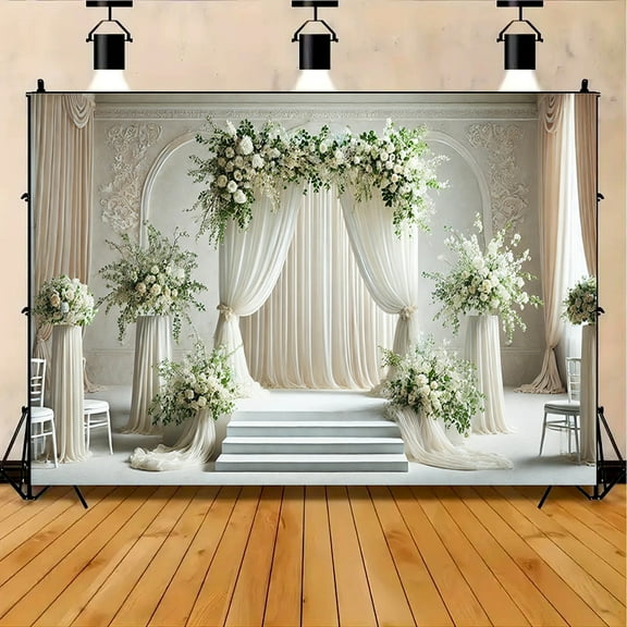 Romantic Arch Wedding Backdrop White Floral Curtain Bridal Shower Photography Background for Women Girls Greenery White Wall Wedding Party Decorations Banner Photo Booth Props