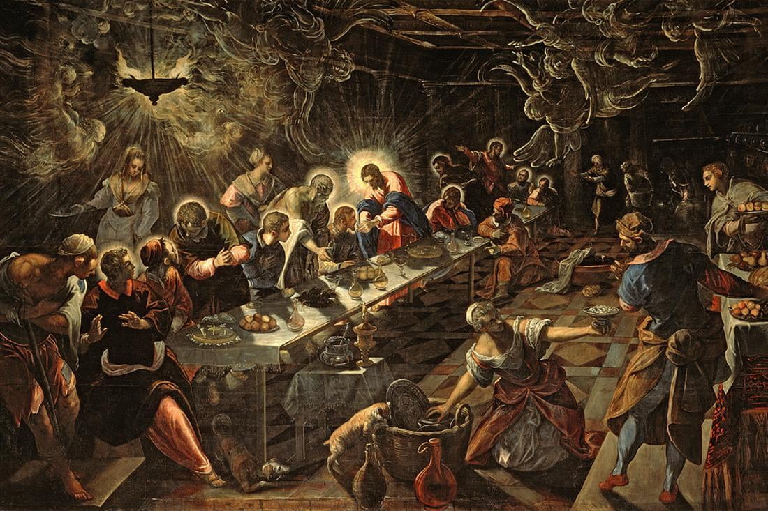 The Last Supper, 1594 Renaissance Jesus with Apostles Bible Scene Painting Print Wall Art by