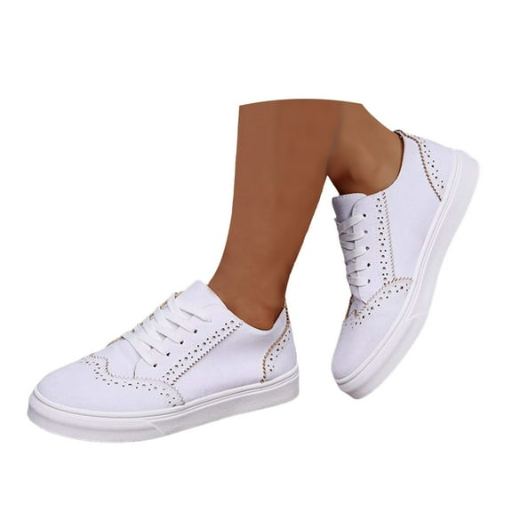 Mepaouo Women Canvas Shoes Memory Foam Fashion Sneakers Lace up Casual Running Tennis Shoes(White,6.5)