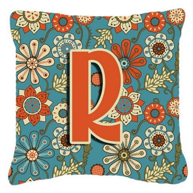 Carolines Treasures CJ2012-RPW1818 Lettre R Fleurs Rétro Bleu Toile Tissu Coussin Décoratif