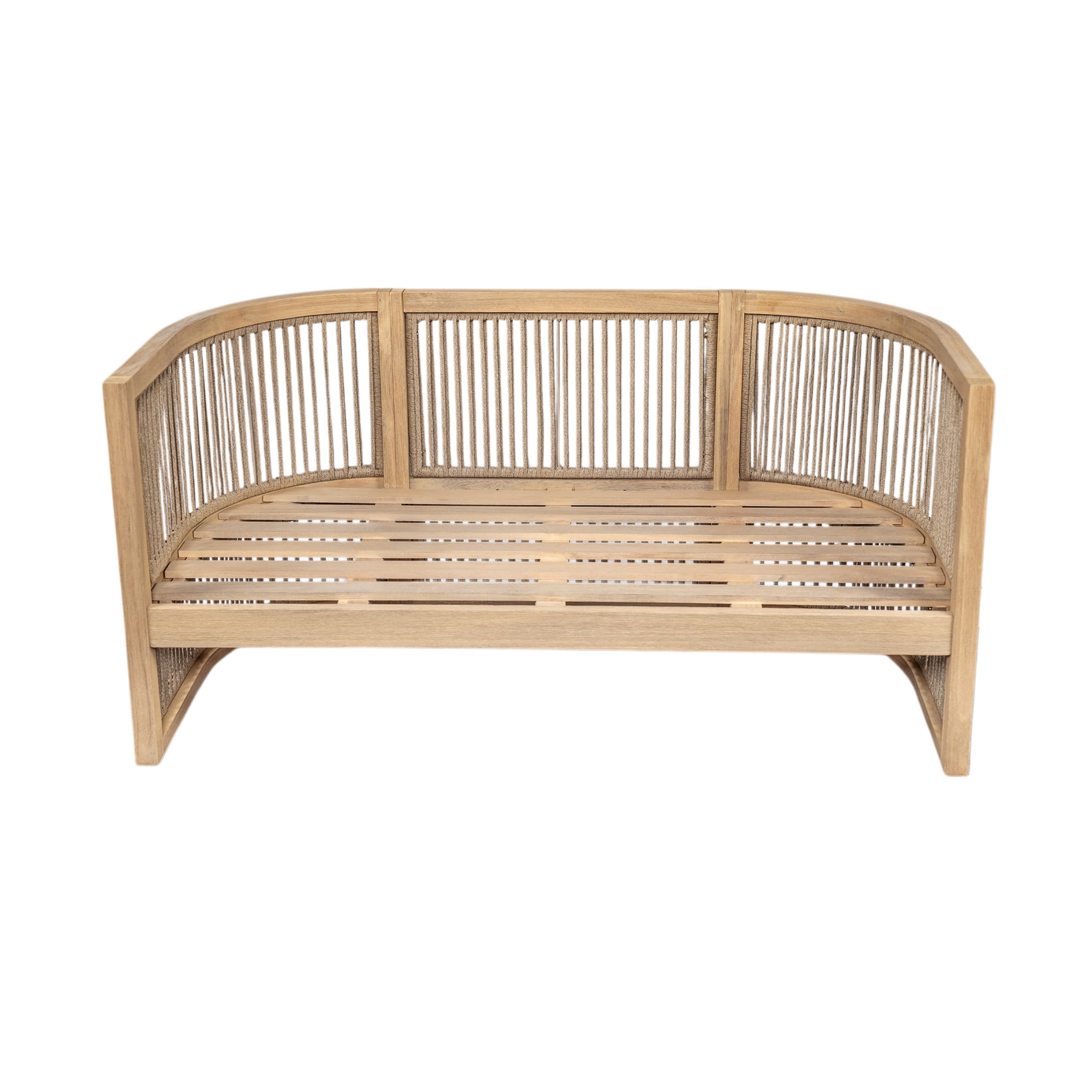 Christopher Knight Home 2-Piece Wood Outdoor Patio Furniture Set, Woven Rope Loveseat with Coffee Table, Beige Cushions