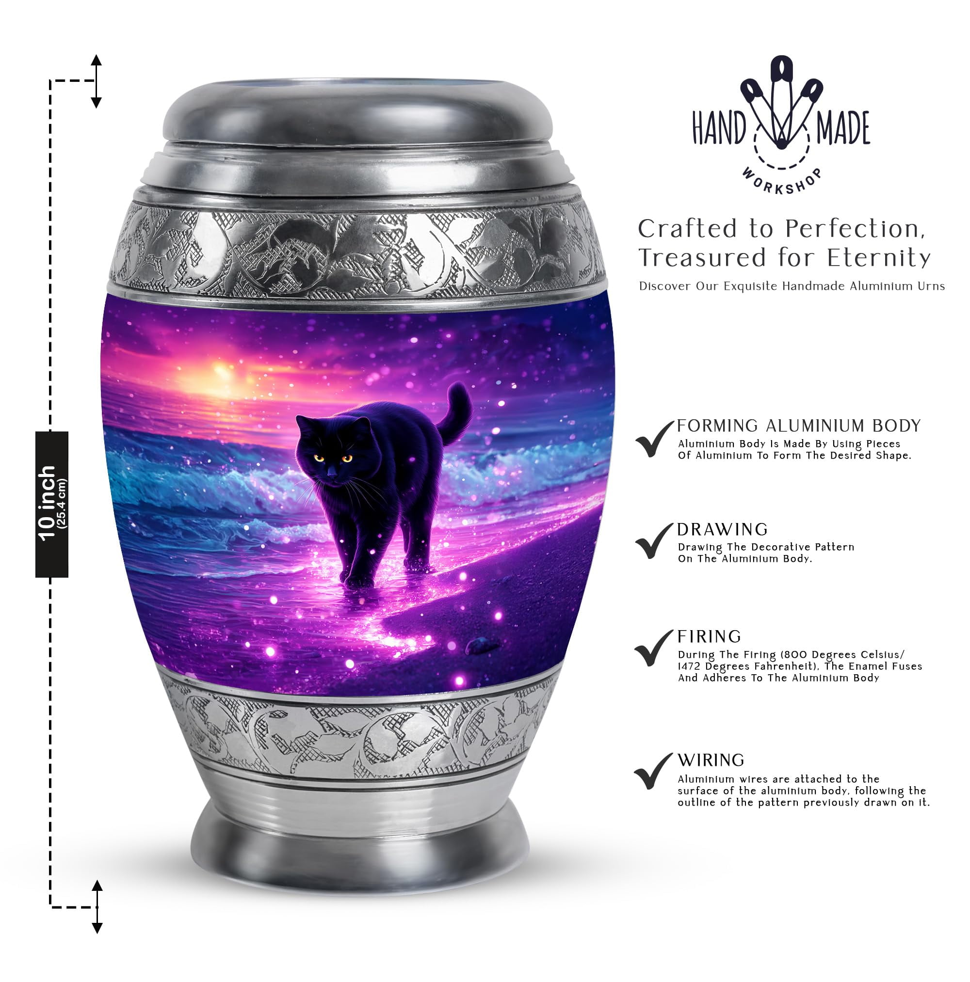 YATHABHISA Pet Urns Ashes, Cat Cremation Urn for Human Ashes, Adult Memorial Decorative Funeral Urn, Combo, Purple (10 Inch & 3 Inch Mini Set of 3)