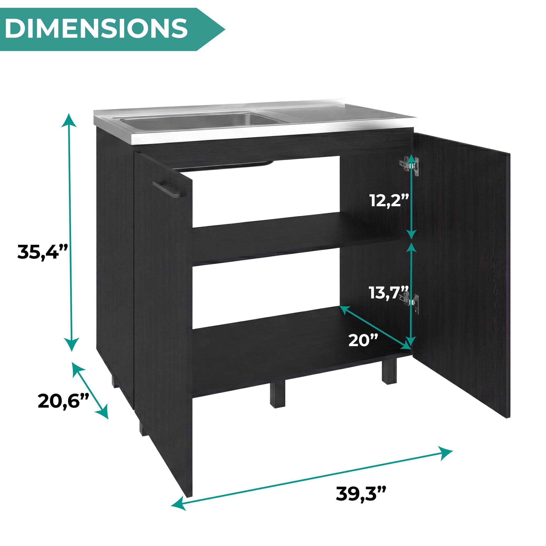 Tuhome Napoles Utility Sink with Cabinet, Stainless Steel Countertop, Interior Storage