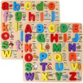 thumbnail image 1 of Wooden Puzzles for Toddlers, 2 Pack Chunky Wooden Peg Board Alphabet Puzzles with Colorful Fruit Animal Pattern, Educational Learning Toy for Kids Age, 1 of 4