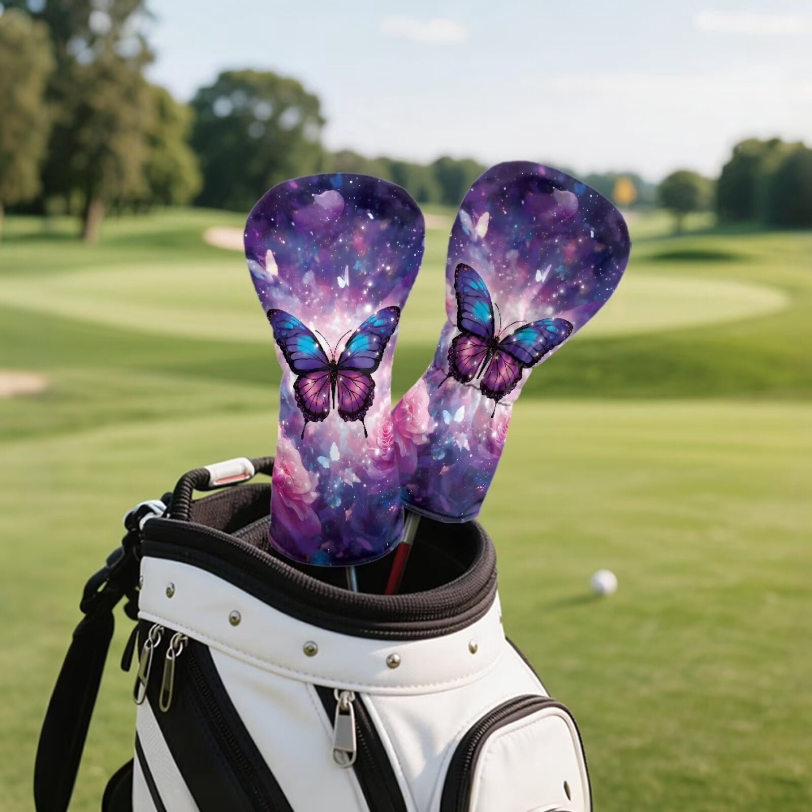 Uorisanigo Golf Headcovers Set for Women Men, 3pcs Golfclub Head Covers - Floral Butterfly Golf Driver Headcover, Fairway Wood Cover, Hybrid Cover - Wrinkle-Resistant PU Leather