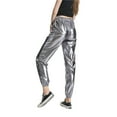 thumbnail image 4 of Musuos Women Shiny Metallic Jogger Pants, High Waist Stretchy Holographic Color Hip Hop Trousers, 4 of 5