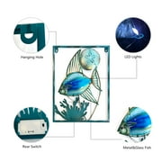 Liffy Blue Glass Fish Wall Art with LED Lights - Outdoor Decor for Patio, Garden, and Pool (2pcs)