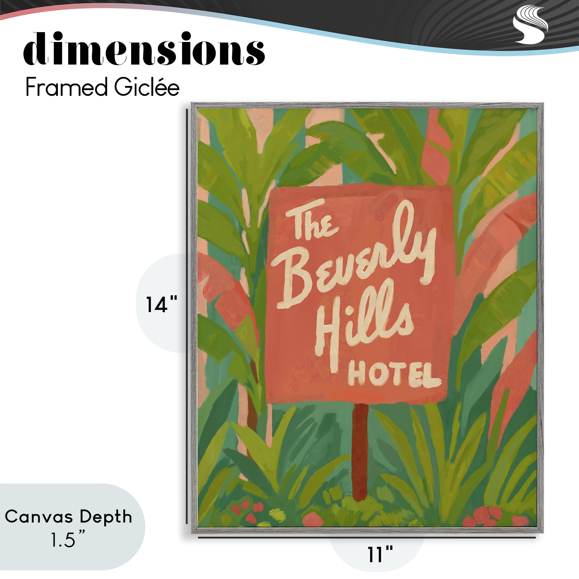 Stupell Industries Tropical Beverly Hills Hotel Gray Framed Giclee Art, design by Amelia Noyes