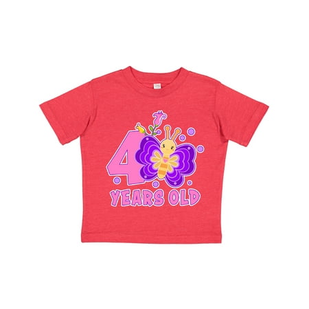 

Inktastic 4 Years Old with Butterfly and Flowers Gift Toddler Toddler Girl T-Shirt