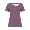 thumbnail image 5 of Yrmaups Loose Fit Short Sleeve T Shirt for Women, Casual Crewneck Top, Soft Stretch Tee for Travel Office Home Daily Wear, Purple XL, 5 of 5
