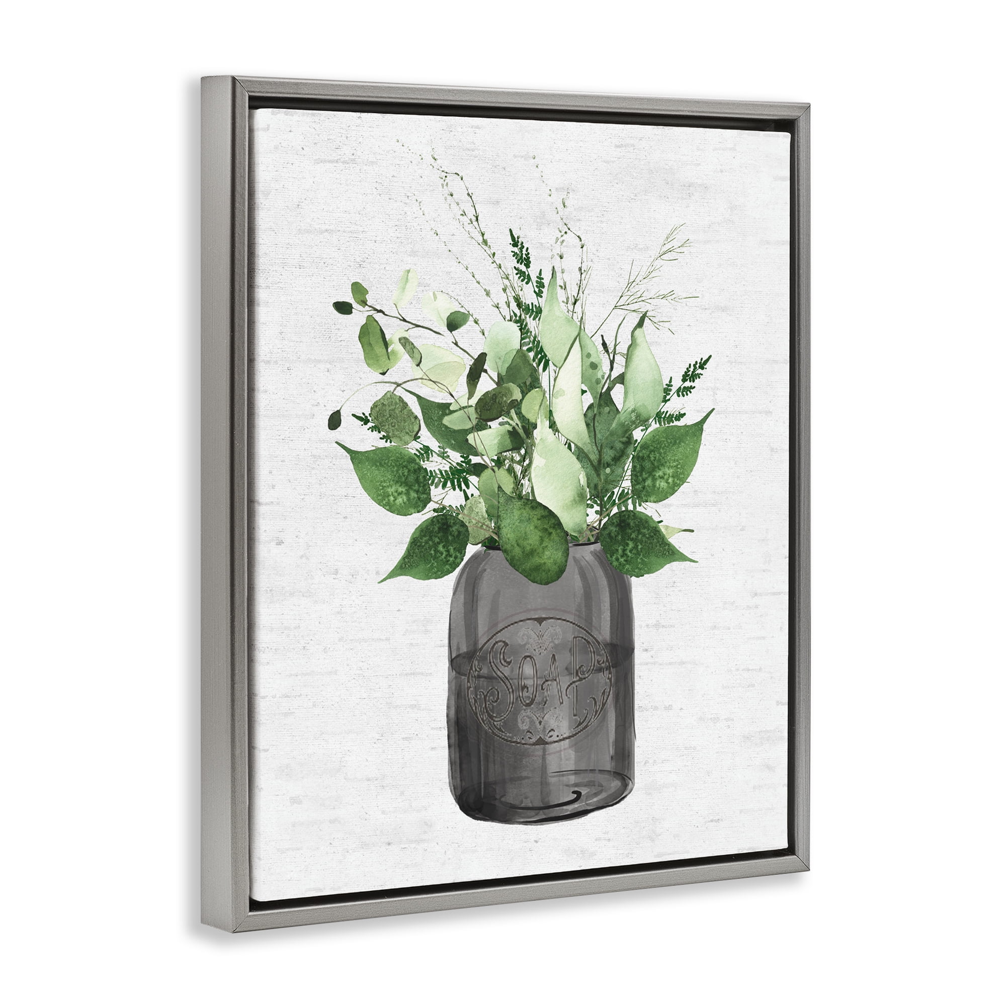 Vintage Soap Jar Herbs Gray Framed Floater Canvas Wall Art, design by Lettered and Lined