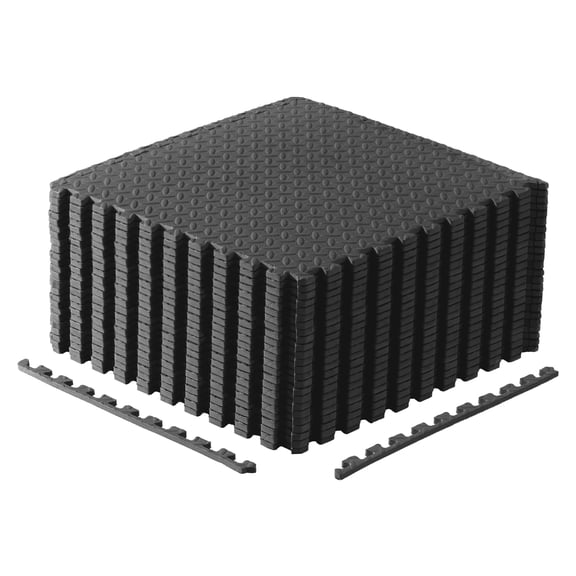 CAP High Density Interlocking Puzzle Mat Set, 12mm Thick EVA Foam Exercise Gym Flooring, Black, 24 Pieces, 83.18 Sq ft