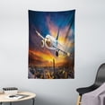 thumbnail image 1 of Travel Tapestry, Aerial View of Airport with Plane on the Air Night Scenery over City Sunset Image, Wall Hanging for Bedroom Living Room Dorm Decor, 40W X 60L Inches, Orange Blue, by Ambesonne, 1 of 2