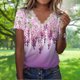 thumbnail image 3 of Camiseta Camiseta de manga corta de encaje con cuello en V y estampado suelto informal para mujer Cgtredaw para Mujer Rosa T XL, 3 of 6