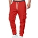 thumbnail image 2 of Pantalones cargo de poliéster para hombre, de longitud completa, a la moda, de color liso, con bolsillos, cordón ajustable, cintura elástica y pierna recta., 2 of 5