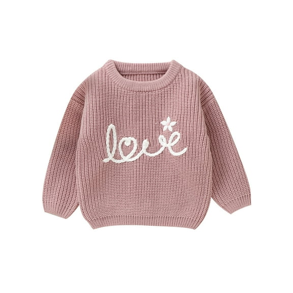 Kids Girls Boys Knitting Clothes 6M 9M 12M 18M 24M 3Y Toddler Winter Crochet Sweater Letter Flower Embroidery Long Sleeve Pullover Tops Knitwear