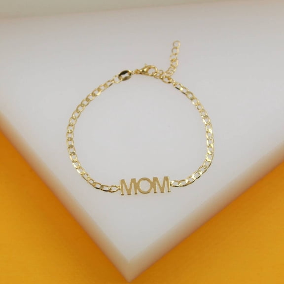 18K Gold Filled Cuban Curb Link Chain MOM Bracelet (I80)