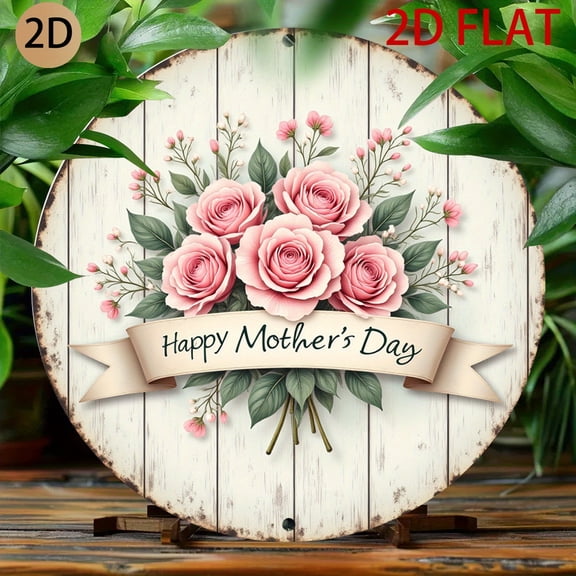 HELLOYOUNG Mother's Day Gift Metal Hanging Sign for Mom, Rustic Wall Decor with Pink Roses Hook, Home Room Housewarming Decor for Bedroom Living Room