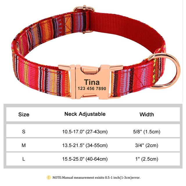 Custom Large Dog Collar Cute Print Personalized Pet Collar Nylon Puppy Dogs ID Collars Engraved Name for Small Medium Large Dog ShopWise Round