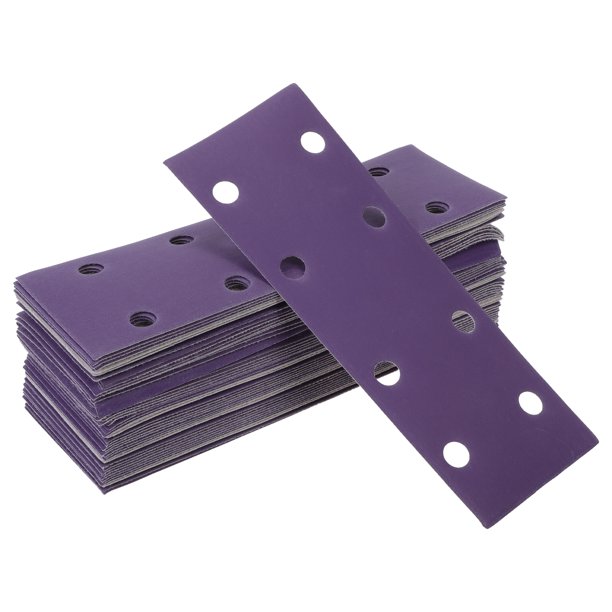 Ofertas Únicas 50Pcs Discos de Lijado Húmedo Seco Impermeable con Gancho y Bucle Papel de Lija para Trabajos en Madera, Acabado Automotriz 7.80"x2.76" 8Huecos 600Grano Púrpura Abrasivo Cerámico