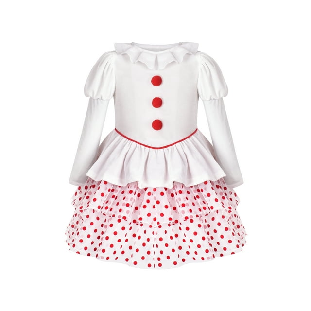 Girls Dress 2-in-1 Christmas Ruffle Polka Dot Long Sleeve Clown Set 4 Years