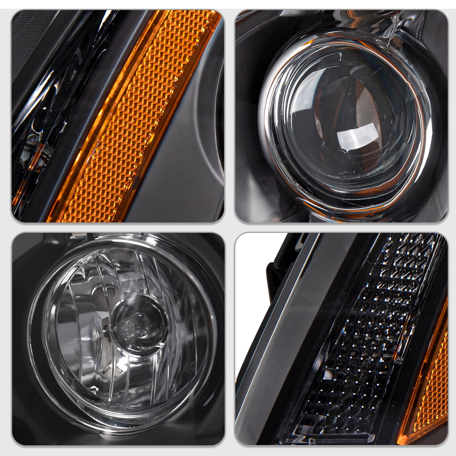 For 2008-2014 Cadillac CTS CT-S Black Halogen Headlights Lamps LH+RH w/BULBS