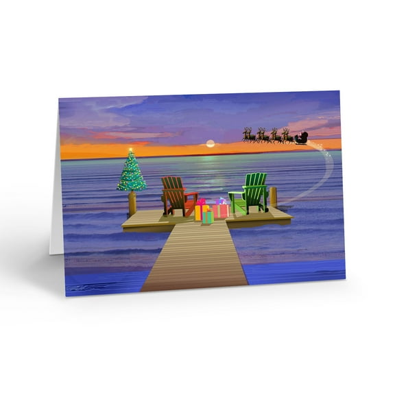 Lakeside Boating Dock Greeting Card - 18 Cards with 19 Envelopes - Christmas - 3