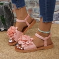 thumbnail image 3 of Xucatan Women's Floral Appliqué Flat Sandals, Round Toe Open Toe Slides with Elastic Back Strap, Fabric Casual Beach Shoes, Versatile Spring Summer Footwear Gift, 3 of 9