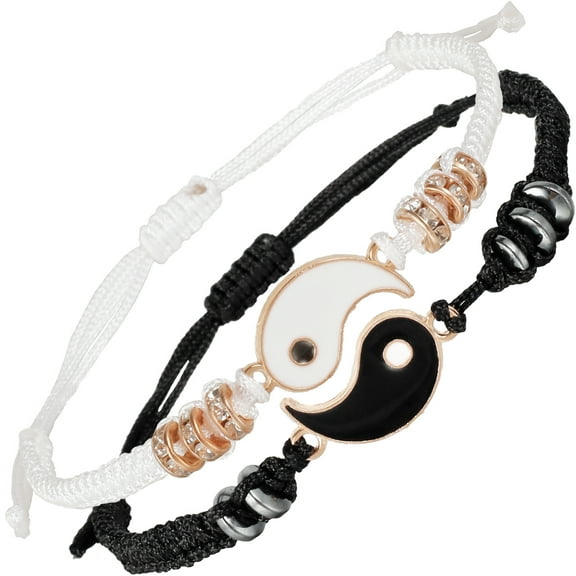 Wrvxzio Couple Bracelets for 20 Matching Yin Yang Adjustable Cord Bracelet for Bff Friendship Relationship Boyfriend Girlfriend Valentines Gift (Gold)