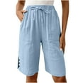 thumbnail image 7 of Yourumao Bermuda Shorts for Women Drawstring Elastic Waist Knee Length Shorts Lightweight Solid Spilt Hem Pants Summer Beach Shorts with Pocket, 7 of 7