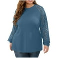 thumbnail image 1 of Plebaso Hauts pour Femmes Grande Taille à Manches Longues Ajourées Blouses Patchwork Col Rond Mode Féminine, 1 of 7