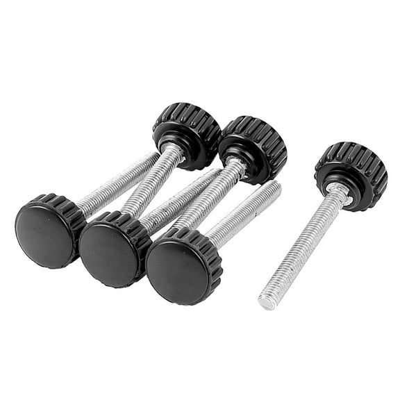 6pcs M5 x 40mm Thread Knurled Round Head Clamping Screw Knob Black